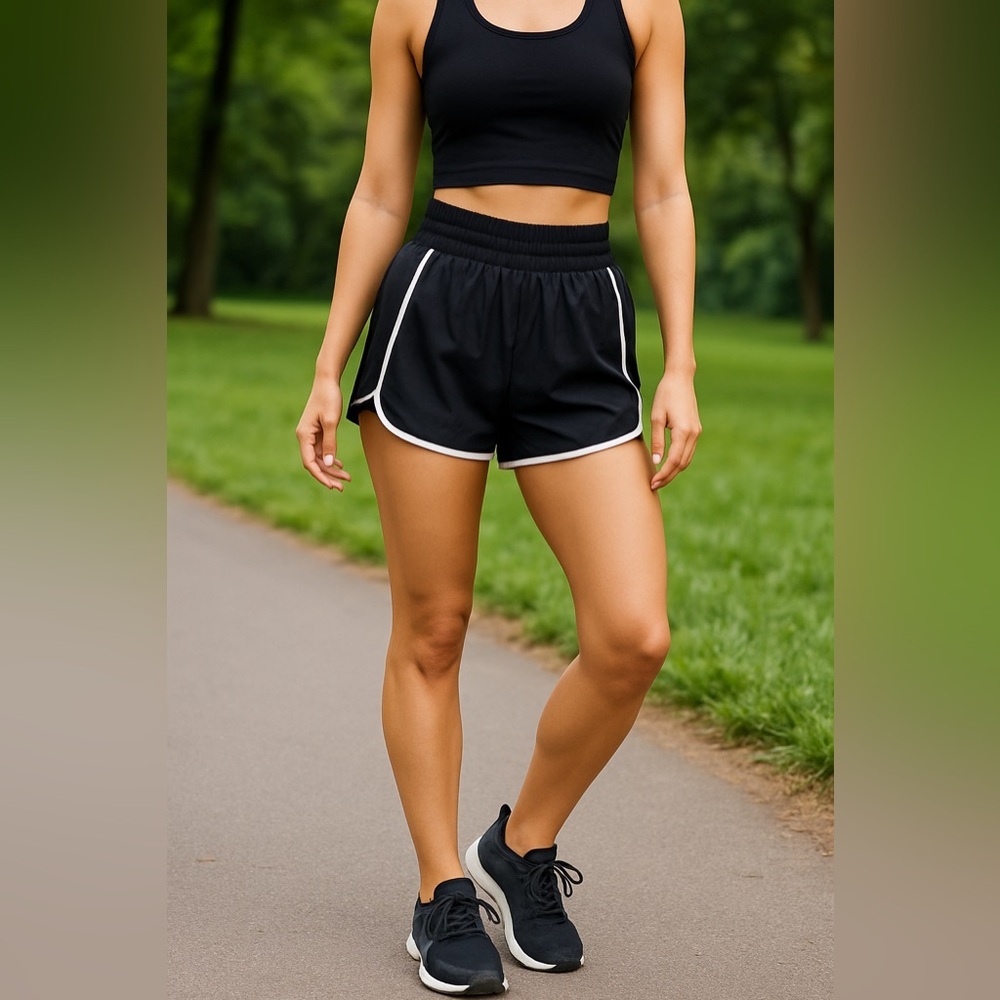 NWT AQUA Wind Runner Shorts Women's XS Black/White Contrast trim Elastic Waist